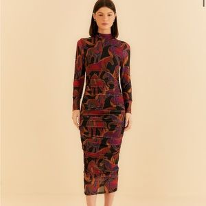 Farm Rio - SOLD OUT - Black Wild Horses Tulle Midi Dress XS - New with Tags